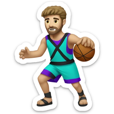 Caucasian gladiator playing basketball wearing purple black and aqua sticker