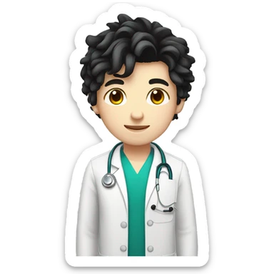 a teenager doctor boy student white skin, weavy black hair sticker