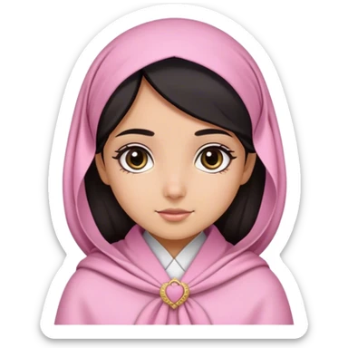 A girl wearing pink Emirati clothes and a shawl in a lighter color than the clothes, cute, her hair is black-brown, her eyes are black, her skin is wheatish, she looks very cute and she is wearing a hair bow on one side sticker