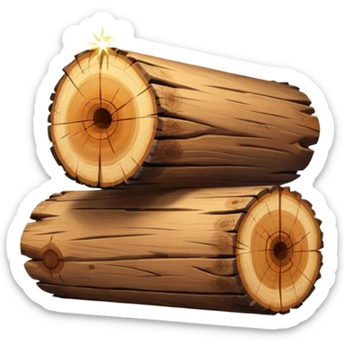 two logs, one propped up sideways on the bottom log, with a sparkle in the foreground sticker
