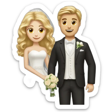 Woman with brown hair and guy with blonde hair getting married sticker