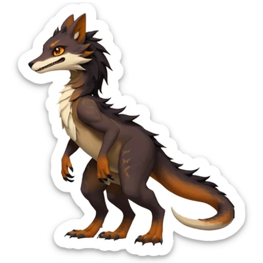 Brown and beige badass elegant wild beautiful natural cute badass epic exotic anthro modern furry 2-legged sergal-vernid-creature, full body, dark-brown-black-gradient pretty hair, with a long tufted tail, beautiful hazel-orange eyes, aesthetic, art by LiLaiRa, art by art by Falvie sticker