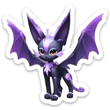 Shiny Cool Punk pastel Black beautiful ethereal fantasy Kawaii Sona Fakemon-cat-animal with edgy bat-wings-ears vtuber model Full Body sticker