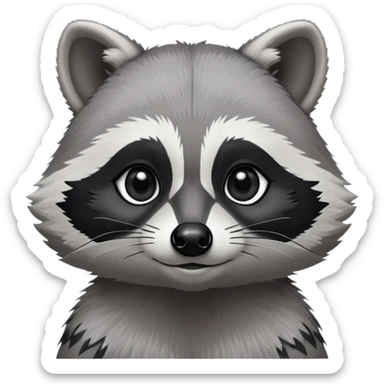 Cinematic-Noble-Raccoon-Portrait-Emoji – Poised and confident, with a sturdy build and a beautifully textured fur of silver-grey accented by dark black facial markings, deep-set, cute big black eyes, simplified yet sharp and sophisticated zoom out to show shoulders sticker