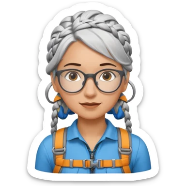young climber woman with white/grey braided hair and glassess sticker
