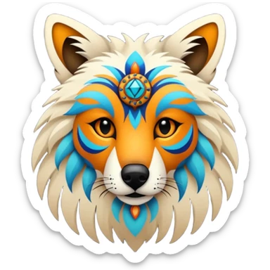 Shamanic Tribal Colorful Patterned Marked Wild Feral Natural Realistic Canine  sticker