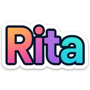 Rita name in modern colorful gradient font with dark outline, transparent background, in the style of the sample images sticker
