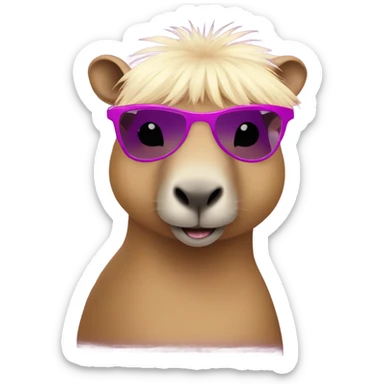 capybara with purple tutu, pink sunglasses, red lipstick, and blonde wig sticker