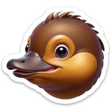 Cinematic Comical Platypus Portrait Emoji, Head tilted dramatically with an exaggeratedly amused expression, featuring a striking, glossy brown fur with a whimsically flat duckbill and wide, expressive eyes full of playful disbelief, Simplified yet hilariously expressive features, highly detailed, glowing with a slightly sassy glow, high shine, dramatic yet playful, stylized with an air of cheeky aquatic mischief, bright and endearing, soft glowing outline, capturing the essence of a spirited and over‐the‐top platypus, so meme‐worthy it feels like it could quack its way into internet fame instantly! sticker