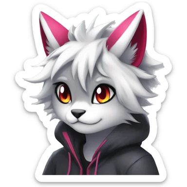 Anthro Dark Beautiful Colorful Shiny Edgy Cool Shy Grumpy FurSona Feline-Zangoose-Fakemon Emo Hair Vtuber Model sticker