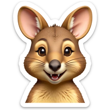 Cinematic Comical Wallaby Portrait Emoji, Head tilted dramatically with an exaggeratedly amused expression, featuring a striking tan and brown fur with wide, expressive eyes filled with playful disbelief, Simplified yet hilariously expressive features, highly detailed, glowing with a slightly sassy glow, high shine, dramatic yet playful, stylized with an air of cheeky outback mischief, bright and endearing, soft glowing outline, capturing the essence of a spirited and over‐the‐top wallaby, so meme‐worthy it feels like it could bounce its way into internet fame instantly! sticker