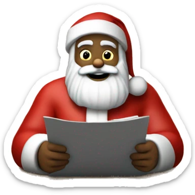 White Santa Claus is sitting on a desk, writing something down on a sheet of paper, solving complicated math puzzles sticker
