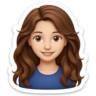 EMOJI IOS SOLO CARA NIÑA PELO LARGO, ONFULADO, MARRON, Y OJOS MARRONES. SONRIENDO, SIN CUELLO sticker