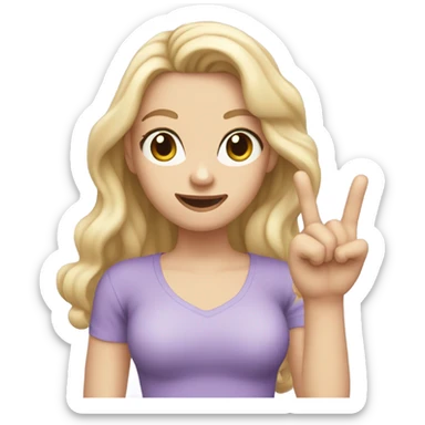 Woman, white skin, pale skin, long hair, blonde hair, wavy hair, lavender top, finger guns sticker
