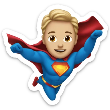 flying superhero in a blue suit with a developing cape sticker
