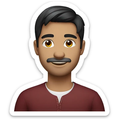 Handsome male, black hair, wearing indian dark redsaari, Background with buildings, white skin, pampadour cut with fade, Blue color background sticker