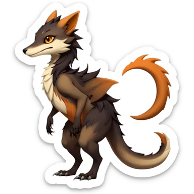 Brown and beige badass elegant wild beautiful natural cute badass epic exotic anthro modern furry 2-legged sergal-vernid-creature, full body, dark-brown-black-gradient pretty hair, with a long tufted tail, beautiful hazel-orange eyes, aesthetic, art by LiLaiRa, art by art by Falvie sticker