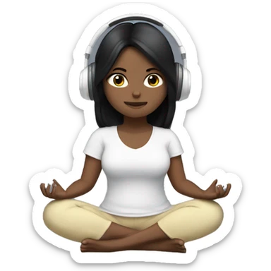 White girl with black hair meditating with headphones one sticker