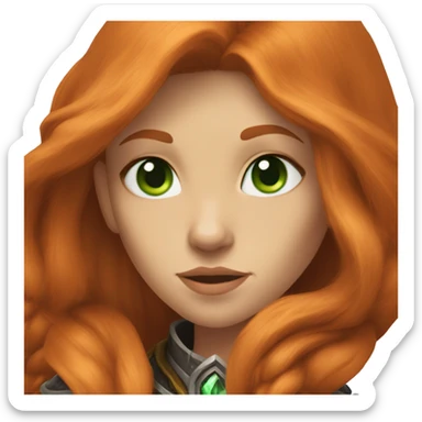 female human from world of warcraft, long ginger hair, green eyes sticker