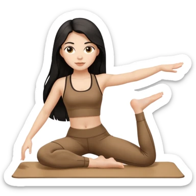 pilates girl in brown set whit black long hair  sticker