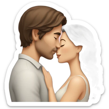 White Man with short dark hair kissing white woman with long brown hair sticker