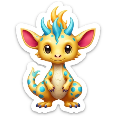 a colorful edgy cute vernid-fionbri-creature with splash patterns full body sticker