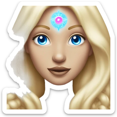 magical diva with thin pink andromedan face long blonde hair and blue eyes glowing third eye sticker