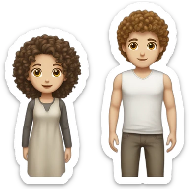 tall boy curly hair and short girl white skin brown hair sticker