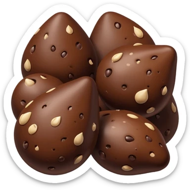chocolate chips, small cluster, teardrop shape, glossy dark brown, subtle shading, solid and dry, 3D clean style, optimized for emoji size sticker