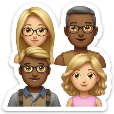 Family of 5 blonde mom, light brown hair dad with glasses, 8 year old blonde girl with glasses, 4year old light brown hair boy and 1 year old light brown hair girl sticker
