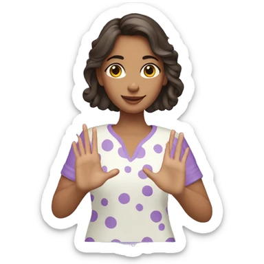 A girl with lavender kurti white spots showing three fingers in one hand sticker