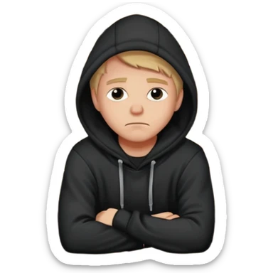 Caucasian in black hoodie coat sitting sad at bar leaning on arm sticker