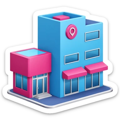 The building houses the Ozon order pickup point in its signature blue (digital blue) and raspberry colors. sticker