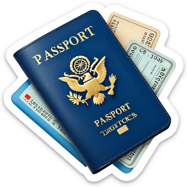 Passport with flight tickets sticker