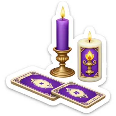 A purple deck of tarot cards and a one candle nearby sticker