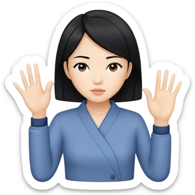 Asian Woman Gesturing with black bobbed hair who draws X-shape with her hand sticker