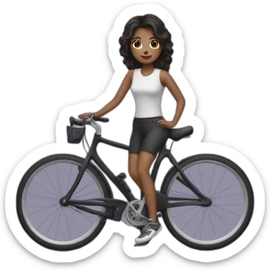 a girl with dark hair on a bicycle sticker