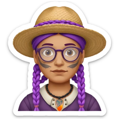 tattoed face, normal glassess, fat venice gondolier with iconic hat and purple braided hair sticker