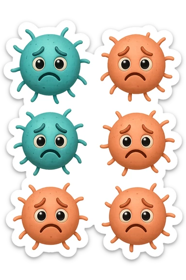 EMOJI STILE IPHONE DI 3 BATTERI INTESTINALI turchesi tristi e 3 batteri intestinali rosa salmone tristi CHE FLUTTUANO IN ARIA IPERREALISTICO 4K sticker