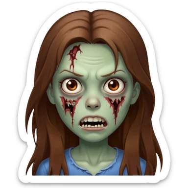 Girl zombie with brown long hair with teeth and serious face sticker