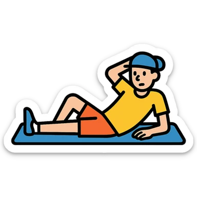 a sportsman lying on the yoga mat pretending to do streches but in fact he is not doing that
 sticker