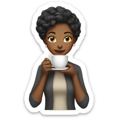 Caramel colored black woman with gray and black hair drinking tea sticker