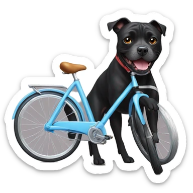 black staffie dog riding a bike sticker