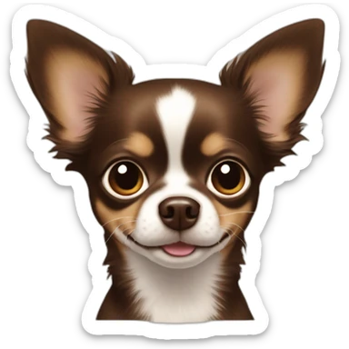 dark brown longhaired chihuahua with baby-face sticker
