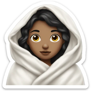Pale Girl with black hair cozy in a white blanket sticker