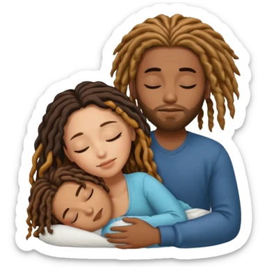 sleeping biracial couple (black male with caramel skin and dreads and hispanic female with fair skin and long brunette hair) sticker