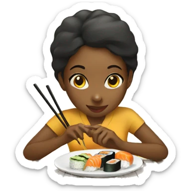 An ethiopian girl eating sushi sticker