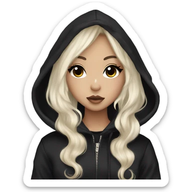 hime gyaru girl, black and platinum blonde hair, dark makeup, black hoodie sticker
