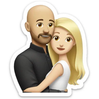 Bald man with a blonde beard kissing his young brunette wife sticker