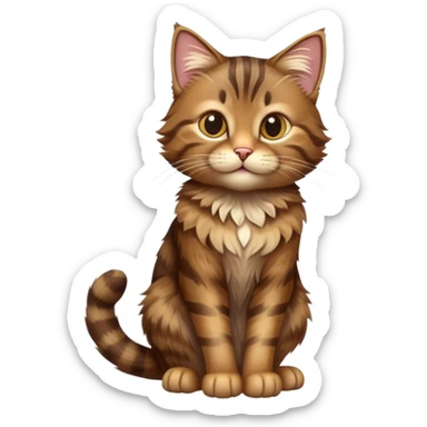 cinematic-[brown tabby cat]-realistic-full-body-sitting-emoji,-tail-curled-playfully-around-its-paws,-head-tilted-dramatically,-scruffy-[tabby]-fur,-simplified-yet-realistic-adorable-features,-highly-detailed,-glowing-with-an-almost-sarcastic-glow sticker